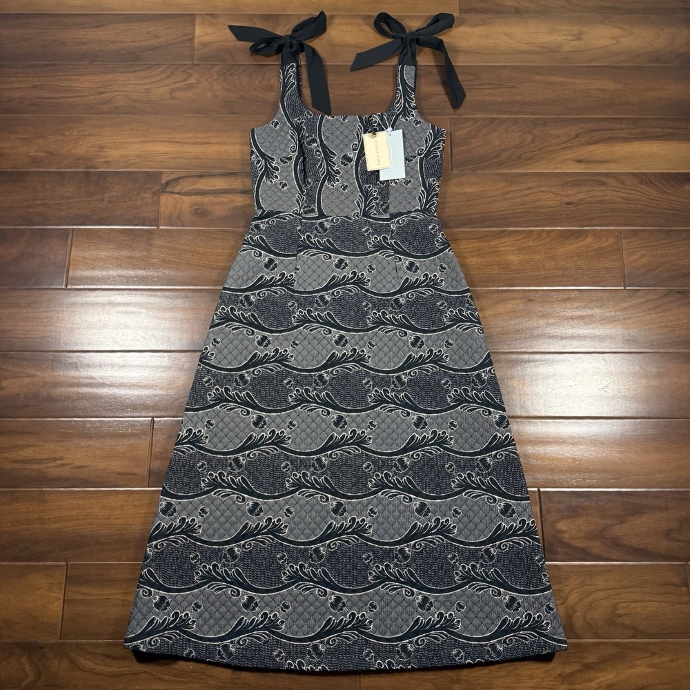 Antonio Melani x Jennifer Sumko Size 0 Black Scroll Schwan Quilted Midi Dress